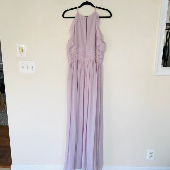 New Donna Morgan Skye Ruffles Cutaway Halter Pink Gown Women's Size 18 - Picture 7 of 16